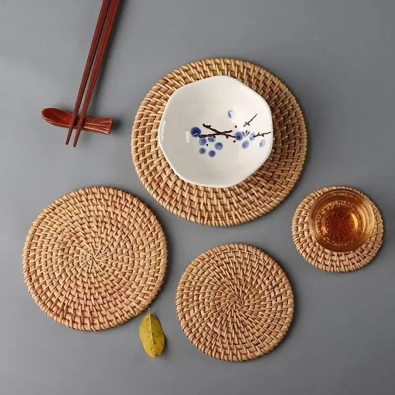 Outdoor Furniture Cafe - Handgemaakte Ronde Rotan Geïsoleerde Tafelmatten Huishoudelijke