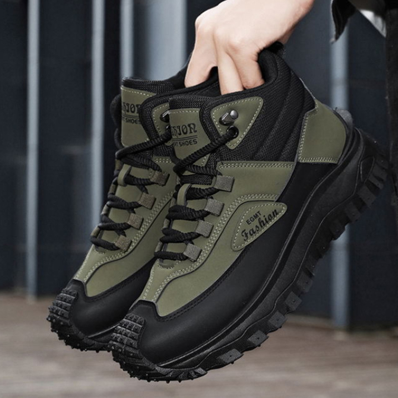 Outdoor Rug Waterproof - Heren zwart-witte mid-top wandelschoenen, waterdichte leren