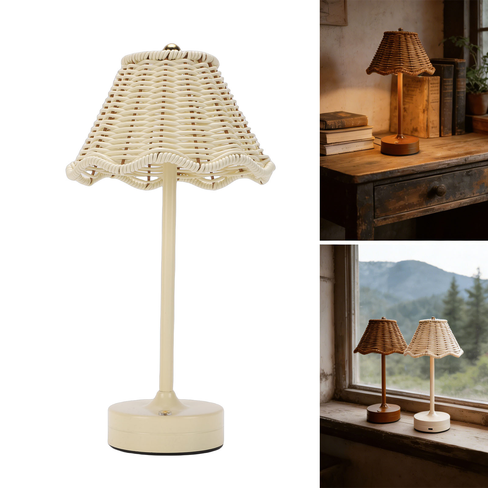 Outdoor Furniture Cafe - LED Vintage Rotan Tafellamp 3 Kleuren