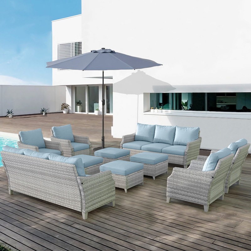 Outdoor Furniture Quick Dry - Moderne PE Rattan Buitenset Blauw 3-zits