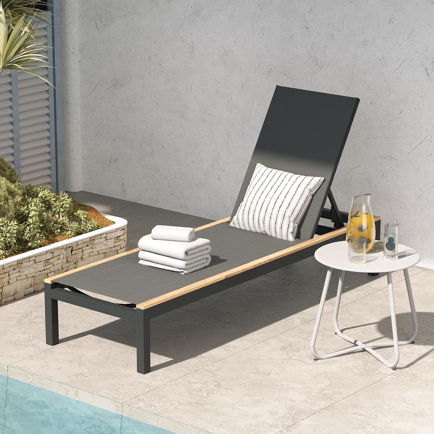 Outdoor Furniture Quick Dry - Extra lange mesh-sling-loungestoel met wielen, 4